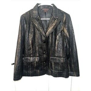 Pleats Collection Blazer Womens XLarge Black W Metallic sheen Throughout‎